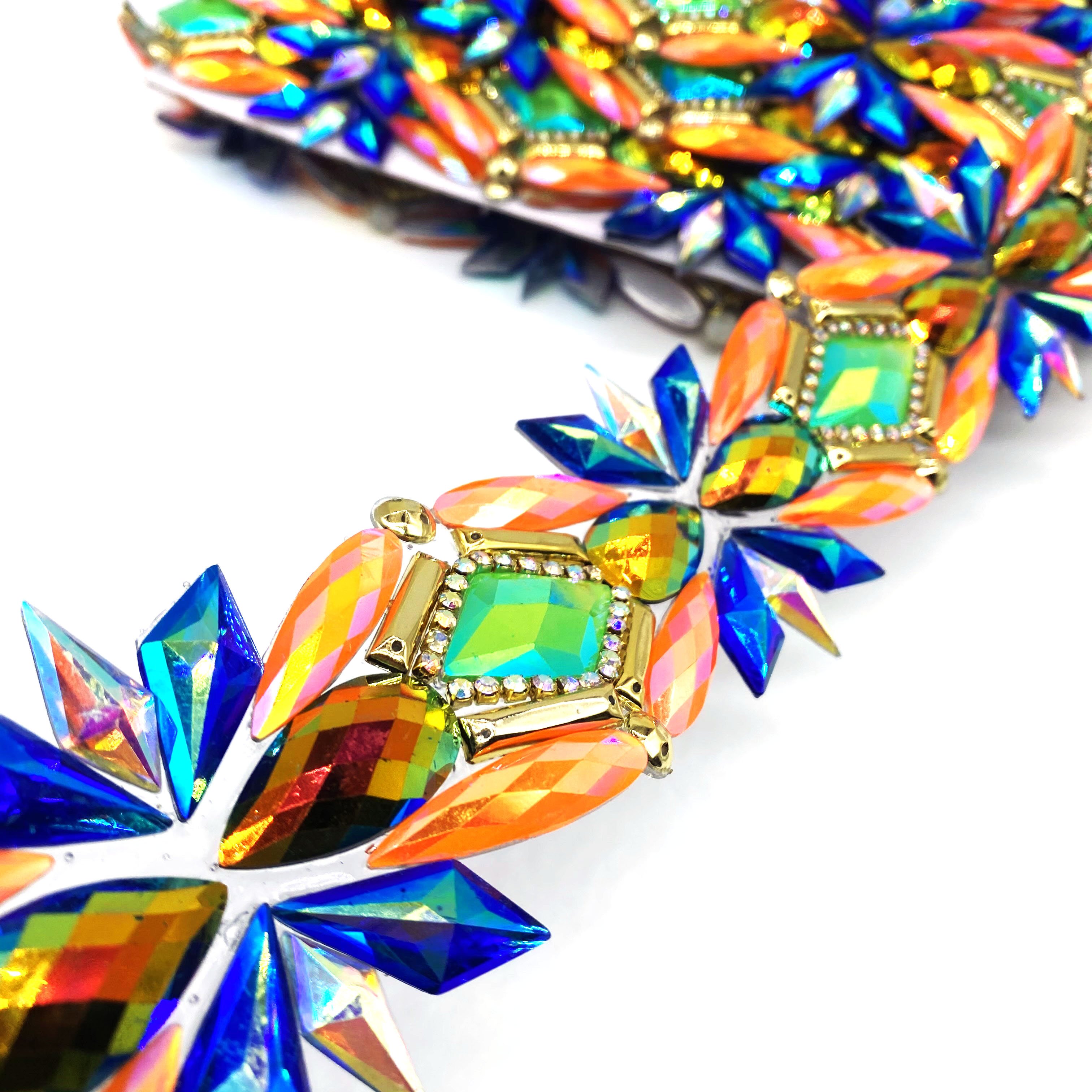 Iron on gem rhinestone trimming diamond crystal trim resin patch for carnival costume