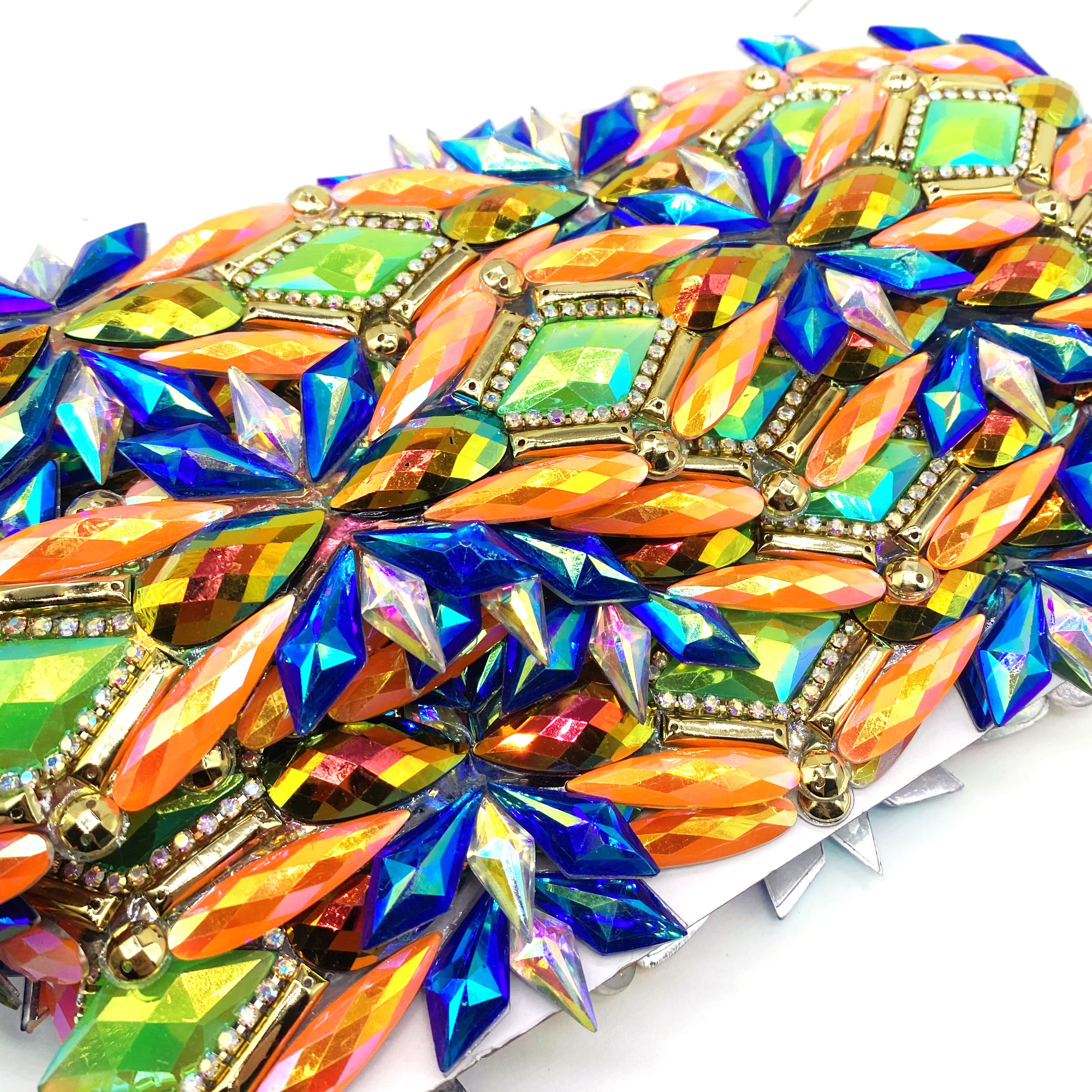 Iron on gem rhinestone trimming diamond crystal trim resin patch for carnival costume