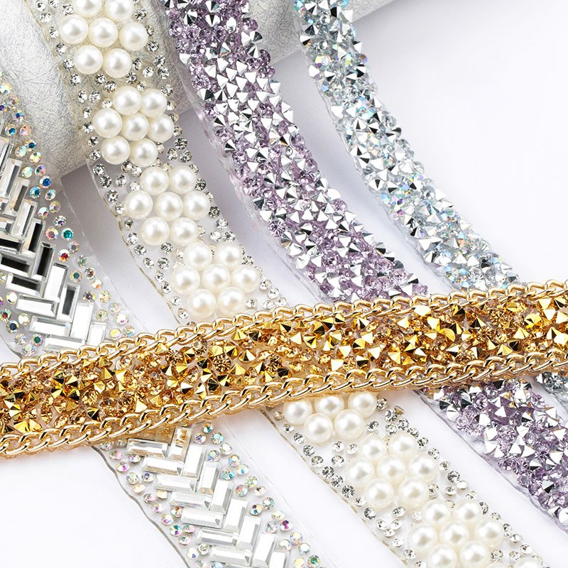 Qiao Sewing Decoration Appliques Motif Strass Hot Fix Tape Trim Applicator Ribbon Rhinestones Band Crystal Trimming For Dresses