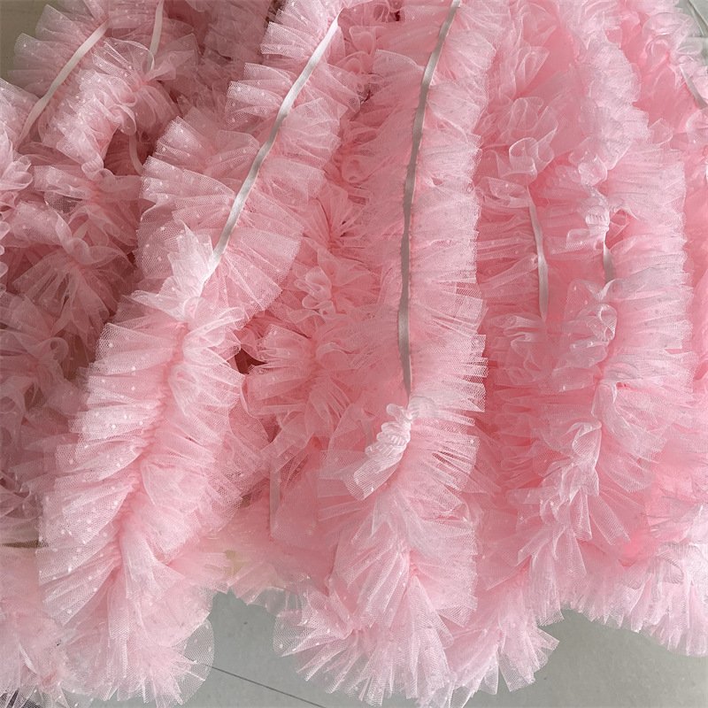 Factory sell 9cm pink super dense dot organ fold garment modeling pleat lace trim accessories