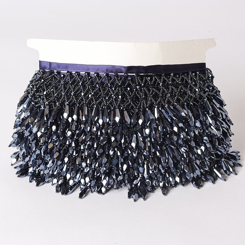 OEM Customized Mesh Pendant Glass Crystal Tassel Lace Handmade Heavy Beaded Fringe Trim