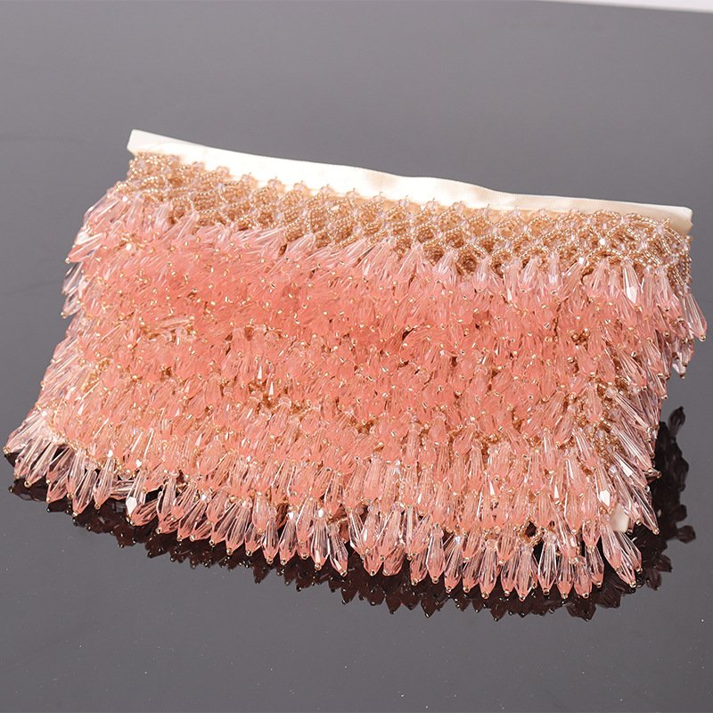 OEM Customized Mesh Pendant Glass Crystal Tassel Lace Handmade Heavy Beaded Fringe Trim