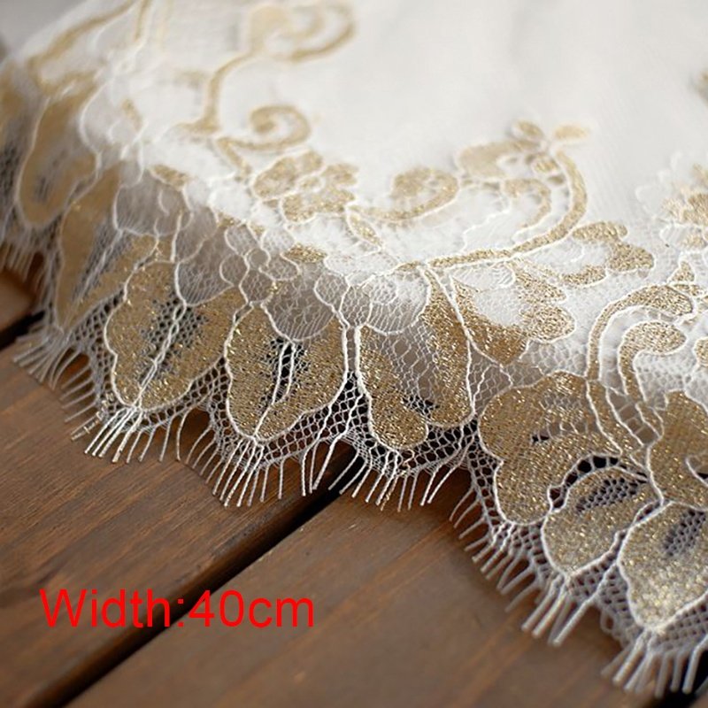 Eyelash Lace Trimming Flower Big Eyelash Lace Fabric Floral Pattern Lace Trim Trims Nylon Gold Colour