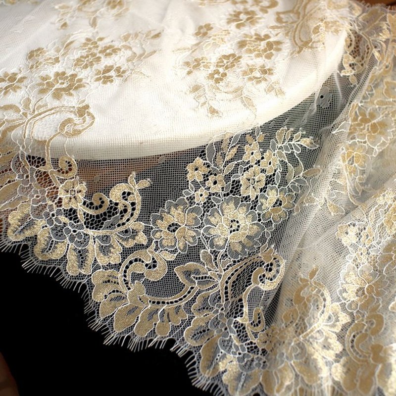 Eyelash Lace Trimming Flower Big Eyelash Lace Fabric Floral Pattern Lace Trim Trims Nylon Gold Colour