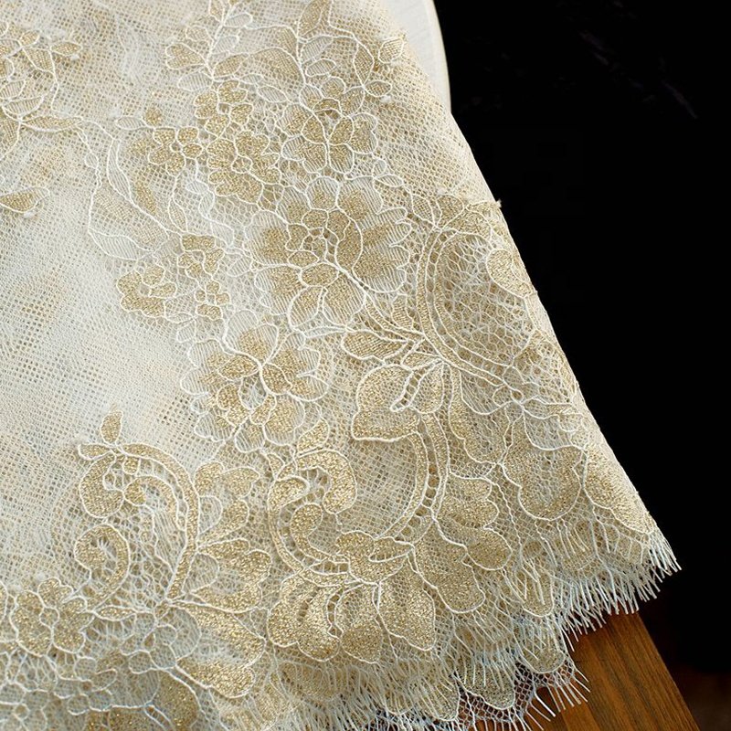 Eyelash Lace Trimming Flower Big Eyelash Lace Fabric Floral Pattern Lace Trim Trims Nylon Gold Colour