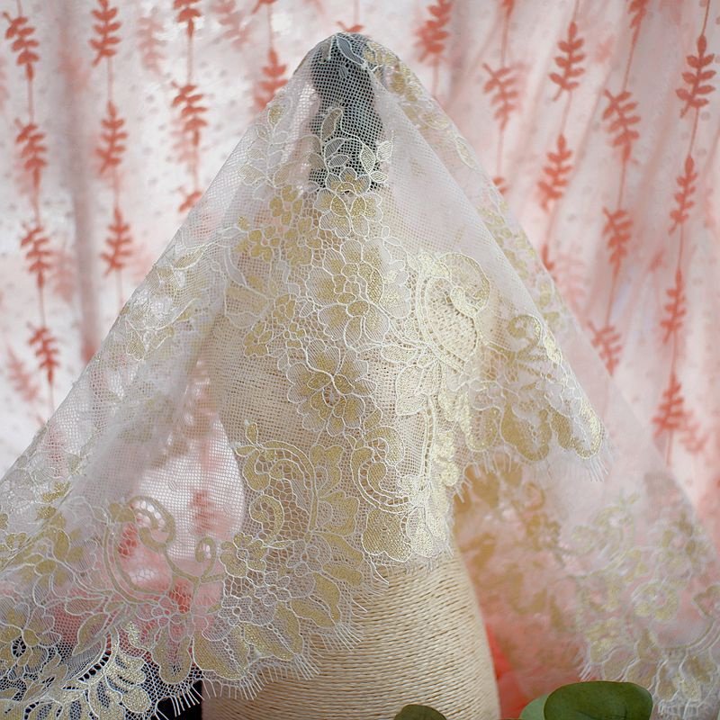 Eyelash Lace Trimming Flower Big Eyelash Lace Fabric Floral Pattern Lace Trim Trims Nylon Gold Colour