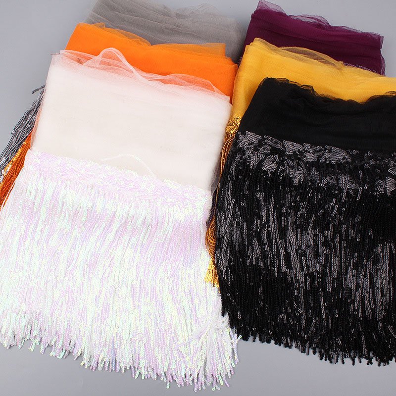 High Quality Shiny Wedding Dress Bridal Veil Paillette Sequins Lace Trim Tassel Fringe For Dress