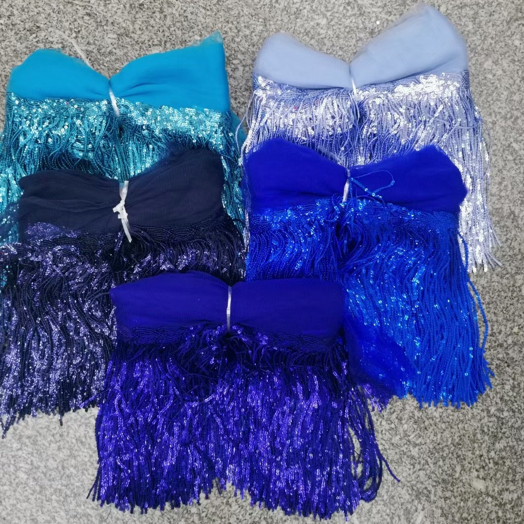 High Quality Shiny Wedding Dress Bridal Veil Paillette Sequins Lace Trim Tassel Fringe For Dress