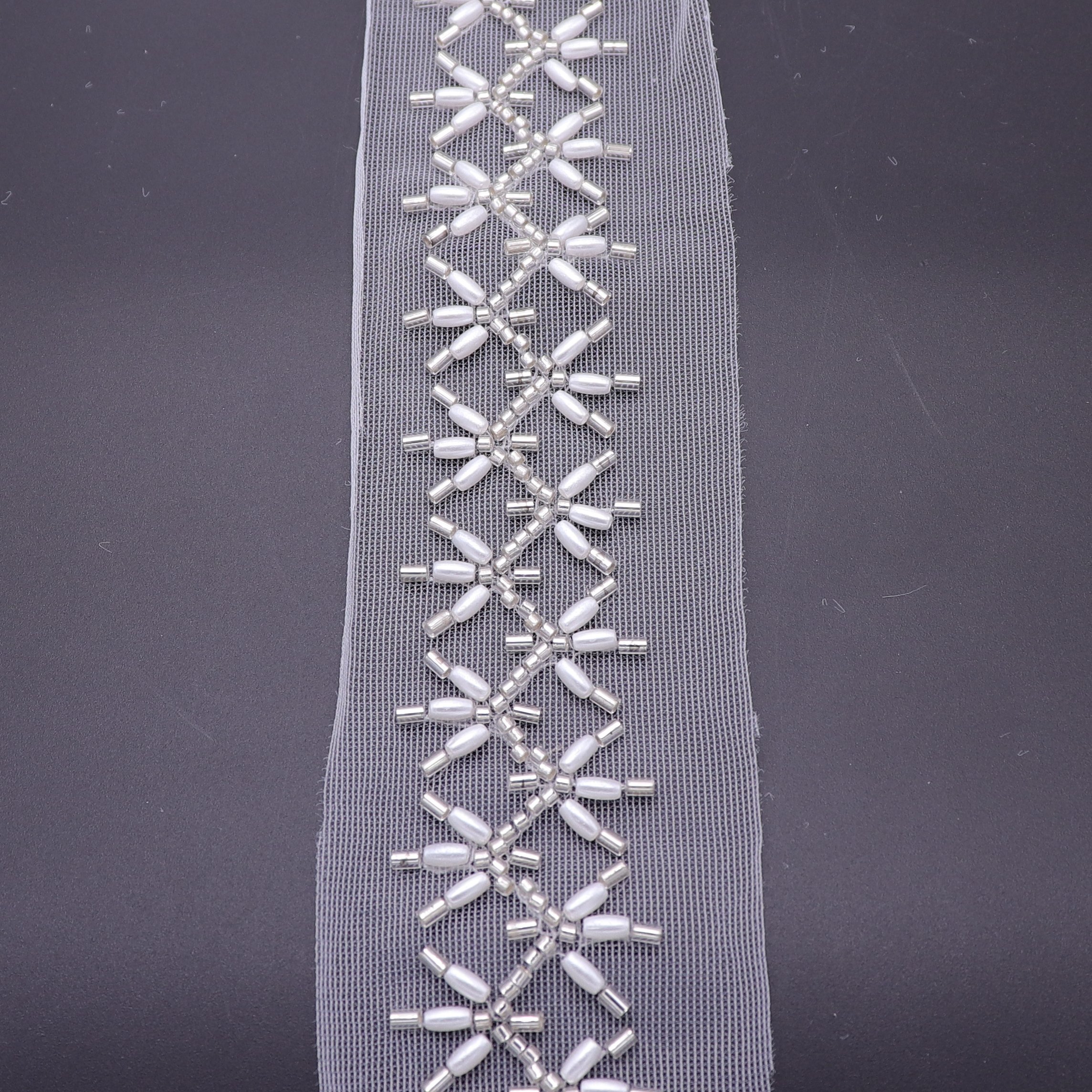 New Style White Wedding Dresses Beaded Lace Trim Machine Embroidered Lace Trim For Dress