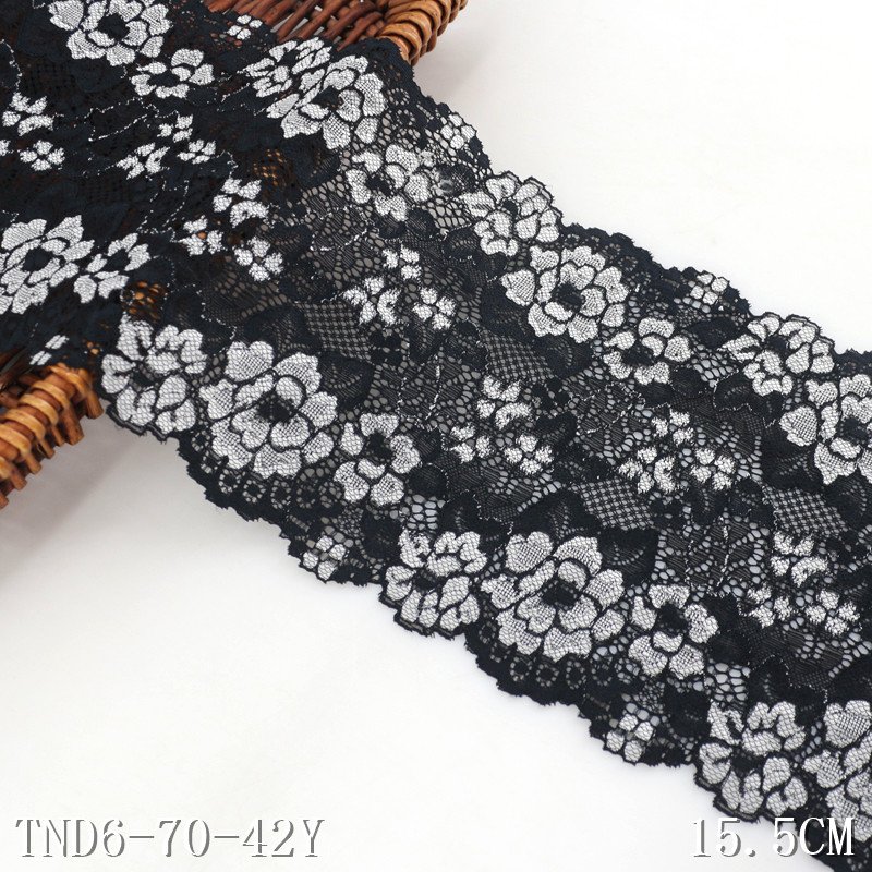 Wholesale 15cm Soft Black Flower Stretch Lace Trim Spandex Elastic Lace Fabric for Lingerie