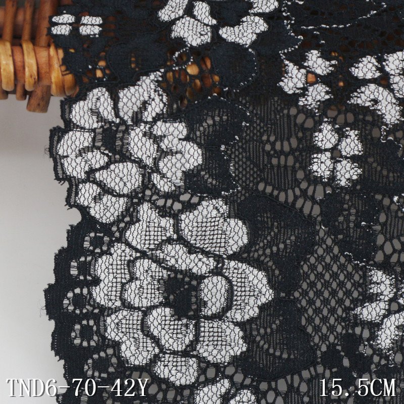 Wholesale 15cm Soft Black Flower Stretch Lace Trim Spandex Elastic Lace Fabric for Lingerie