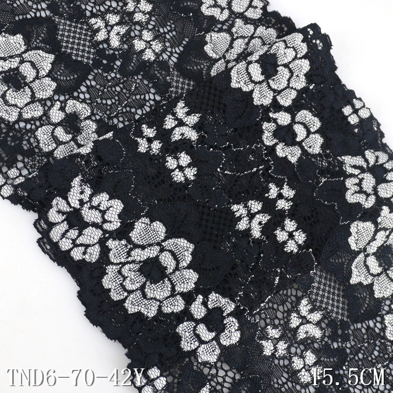 Wholesale 15cm Soft Black Flower Stretch Lace Trim Spandex Elastic Lace Fabric for Lingerie
