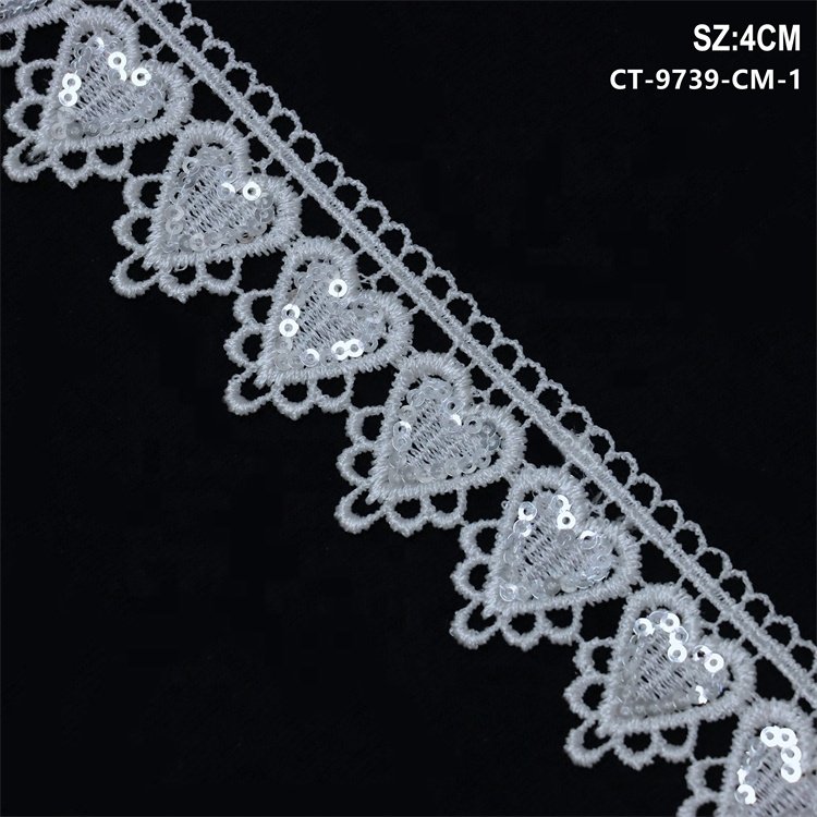New embroidery pattern of flower sequin lace trim embroidery white lace trim for clothing decoration Guipure Lace Trim