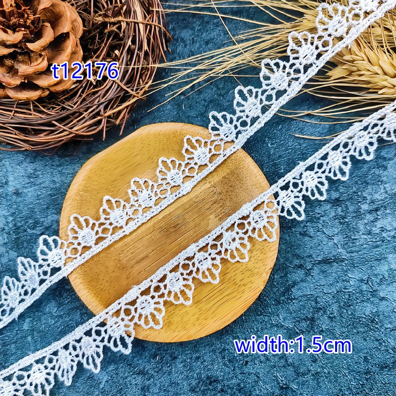 Manufacturer wholesale low price 1.5cm polyester guipure White Embroidery lace trim for Bridal dress garment t11961