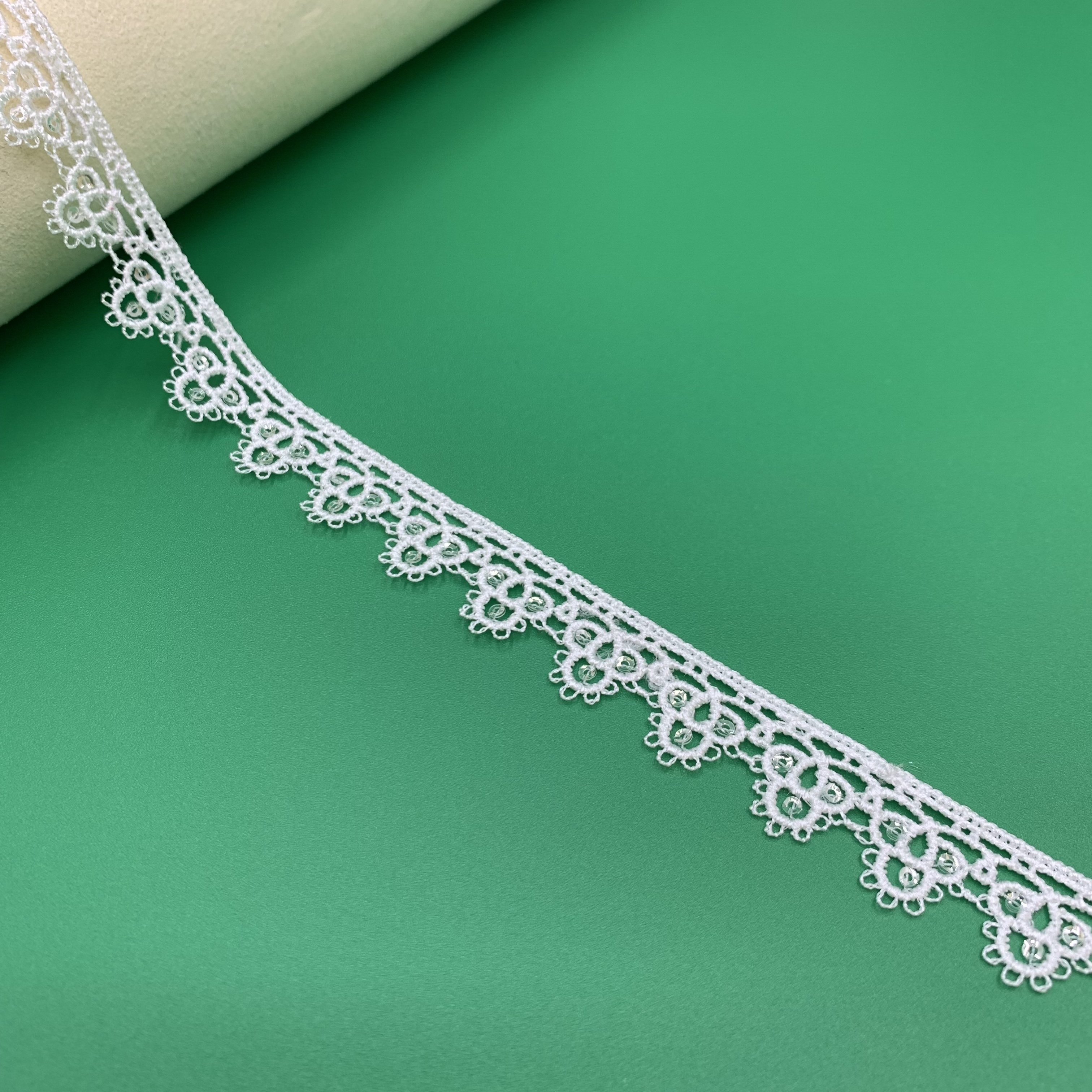 Factory Wholesale Embroidery Sequins And Bead Lace Trim Custom Green Fringe Polyester Shiny Lace Fabric