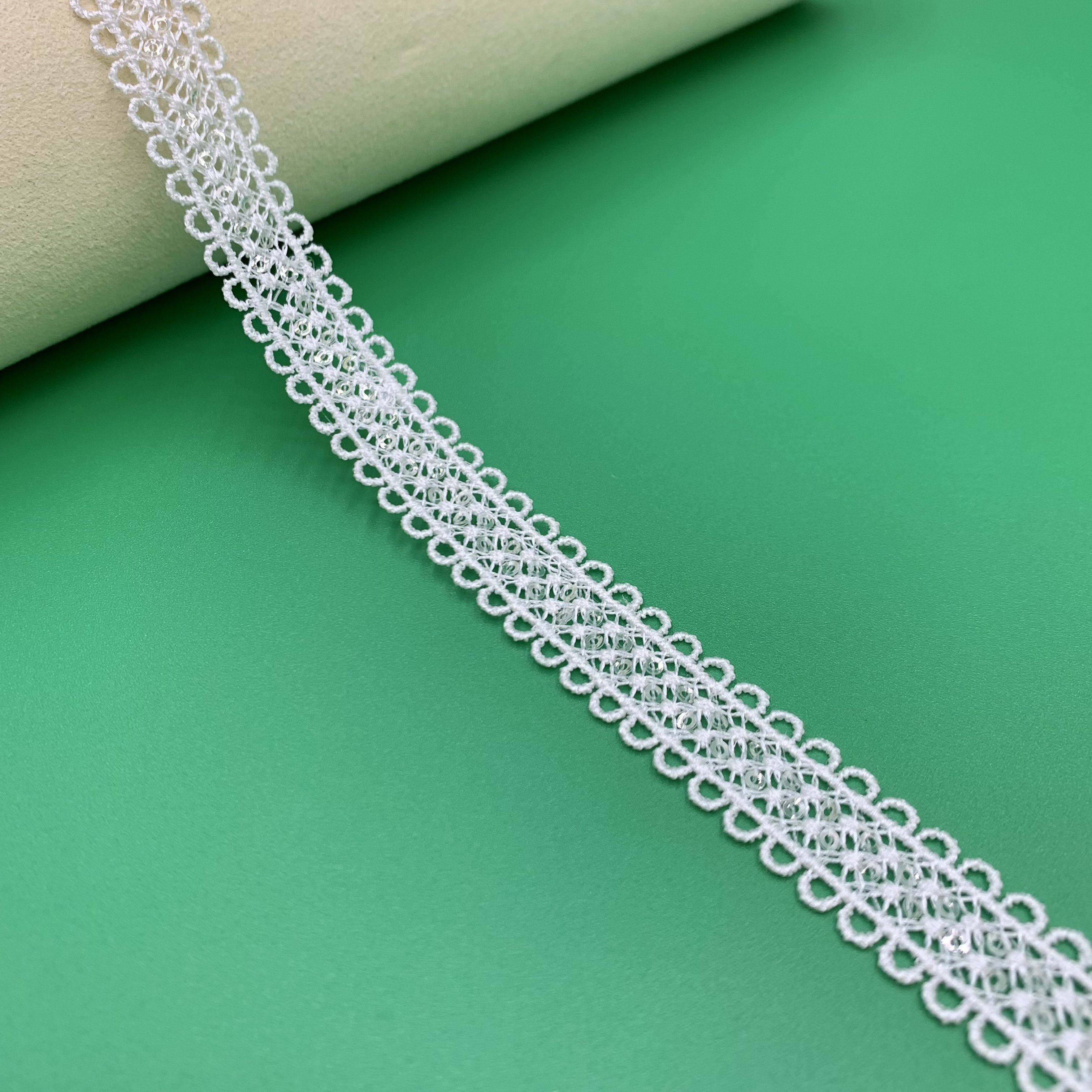 Factory Wholesale Embroidery Sequins And Bead Lace Trim Custom Green Fringe Polyester Shiny Lace Fabric