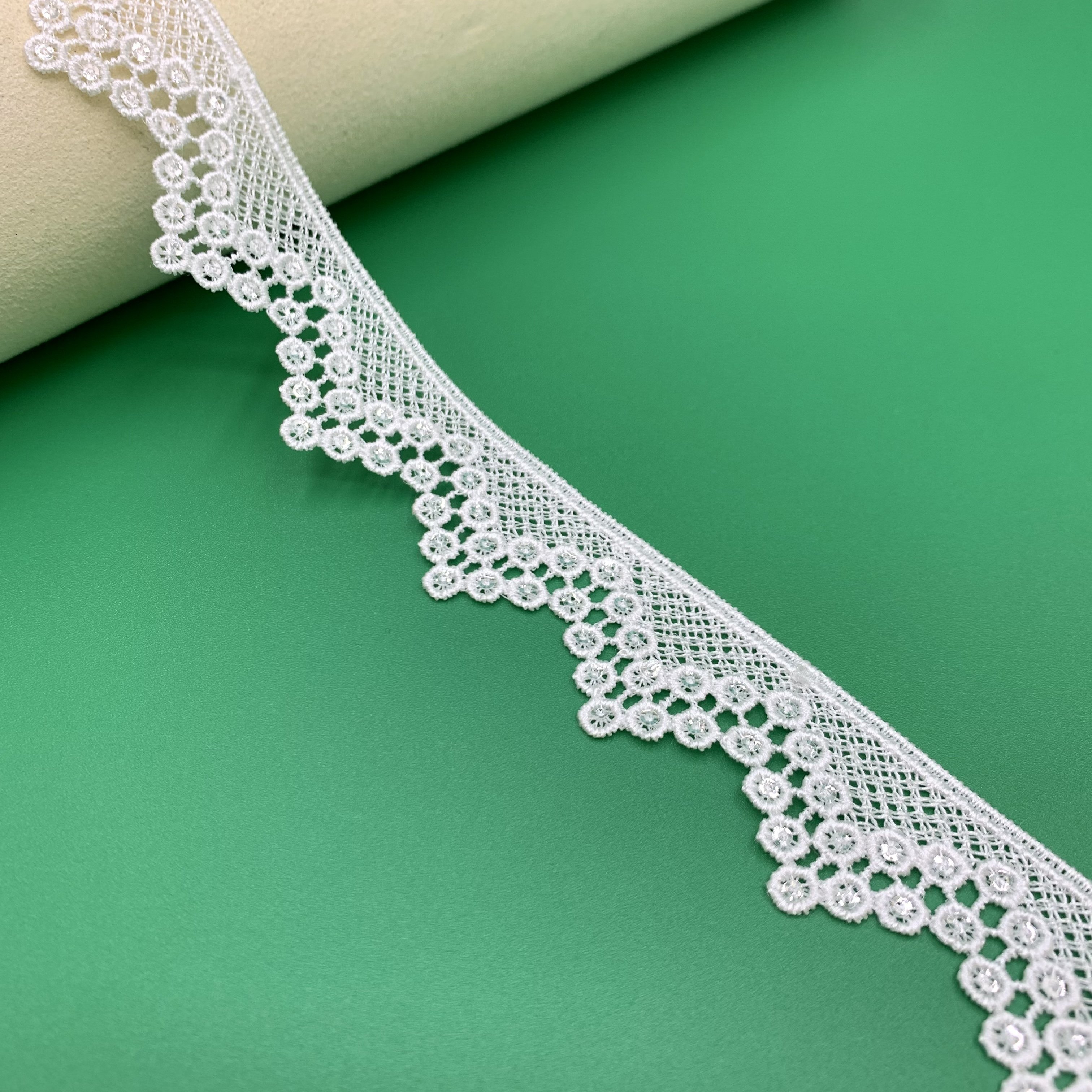 Factory Wholesale Embroidery Sequins And Bead Lace Trim Custom Green Fringe Polyester Shiny Lace Fabric