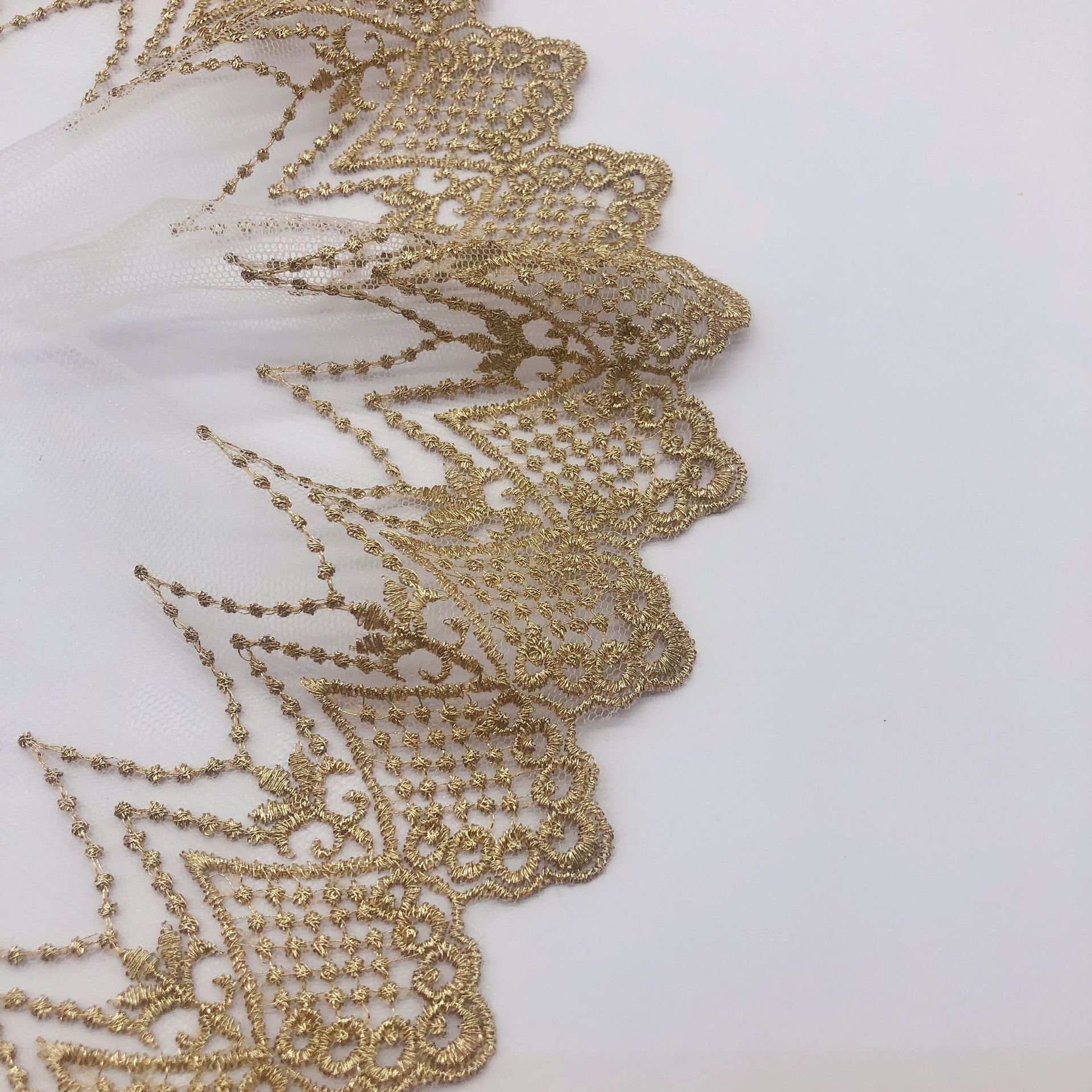 Net yarn embroidery lace golden lace width 10.4CM water soluble gold thread dress Lolita handmade lace trim