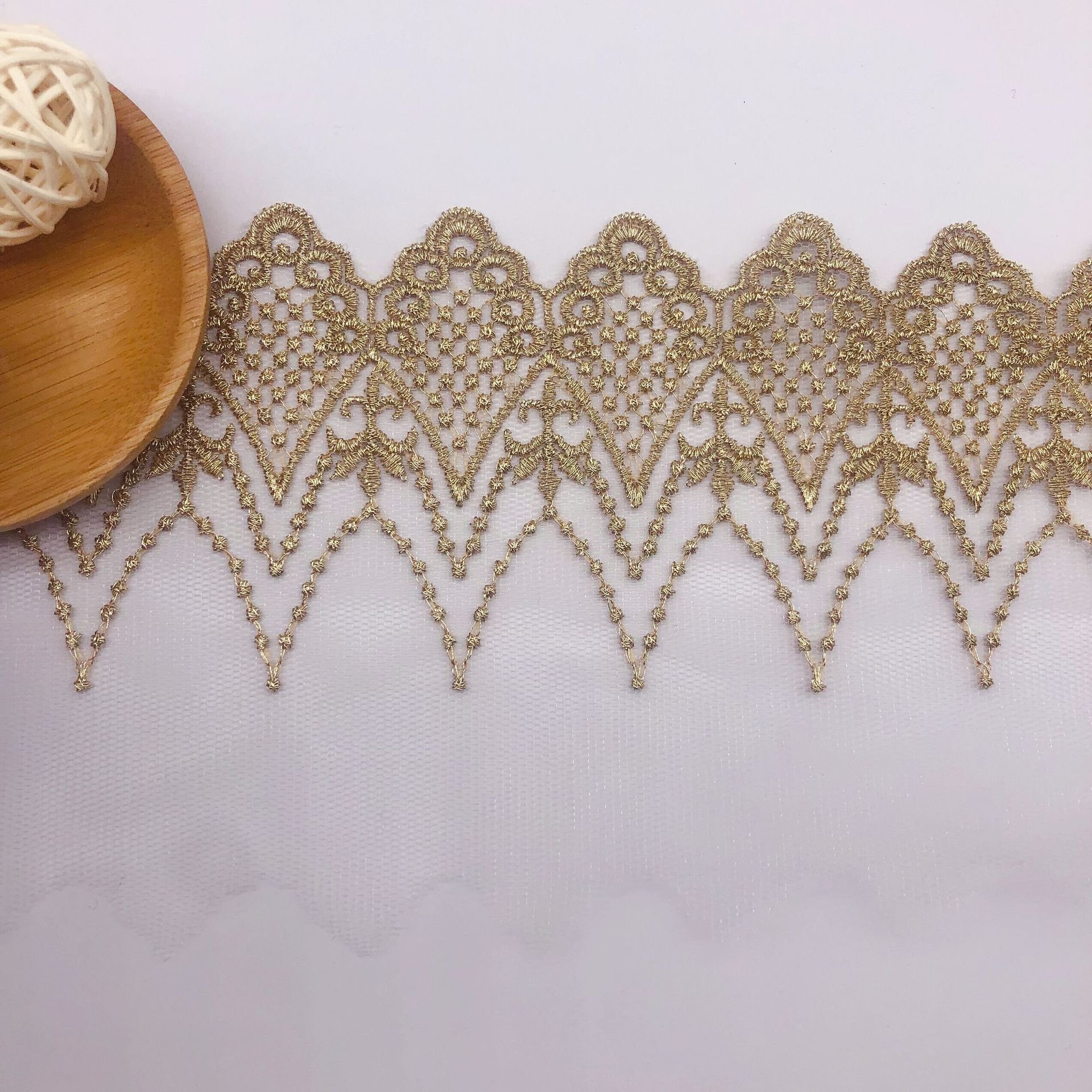Net yarn embroidery lace golden lace width 10.4CM water soluble gold thread dress Lolita handmade lace trim
