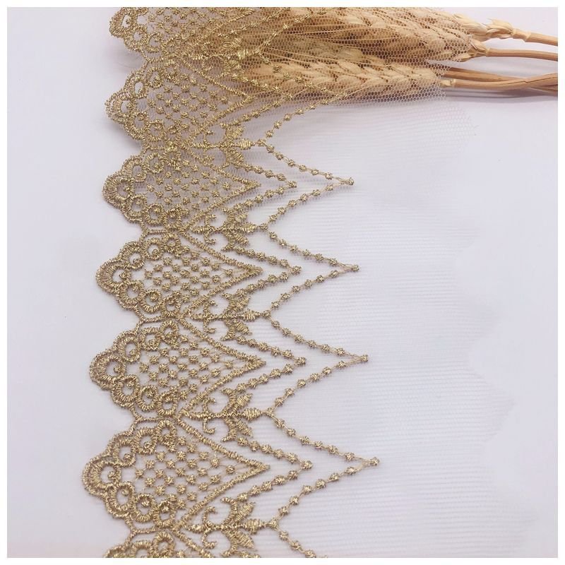 Net yarn embroidery lace golden lace width 10.4CM water soluble gold thread dress Lolita handmade lace trim