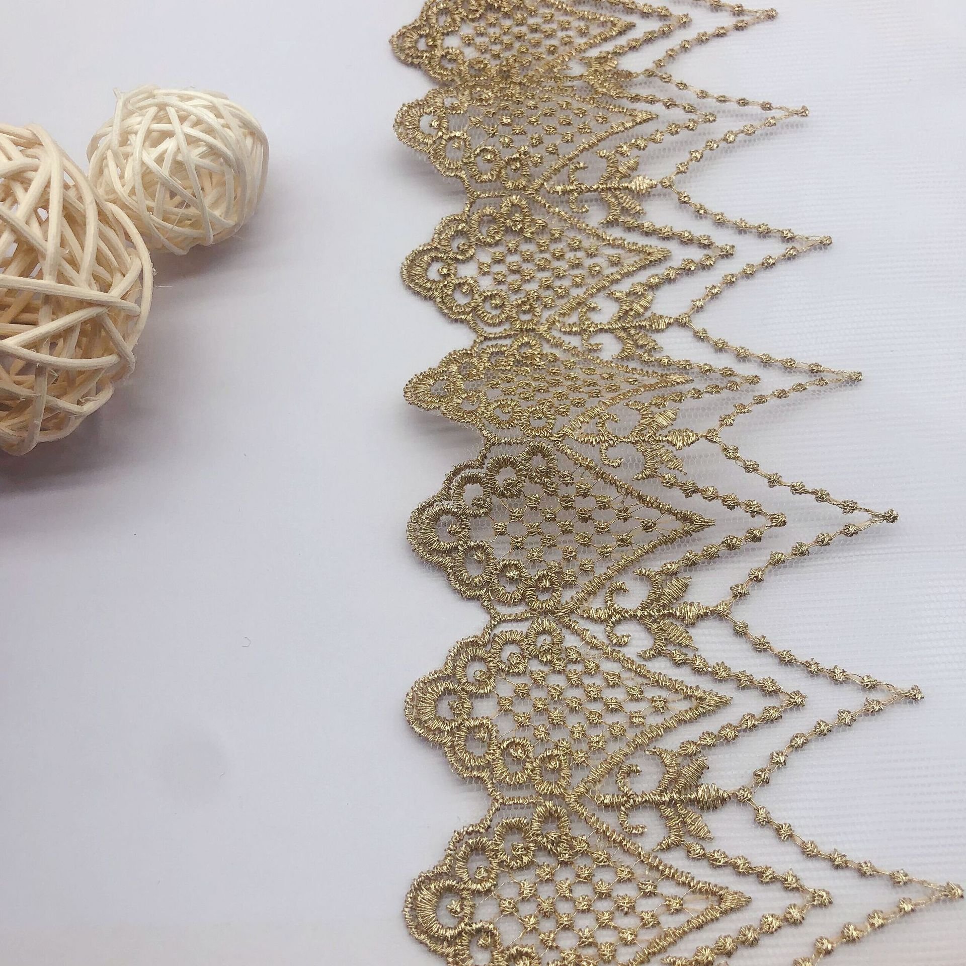 Net yarn embroidery lace golden lace width 10.4CM water soluble gold thread dress Lolita handmade lace trim