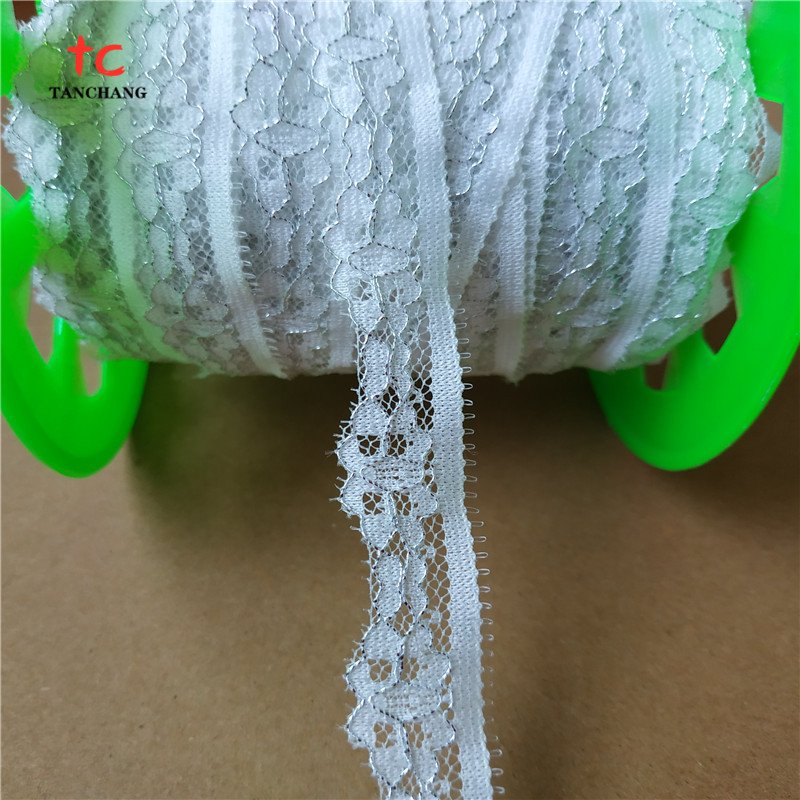 Guangzhou factory supply 1.5cm silver lurex lace trim lycra lace for lingerie LSHB11