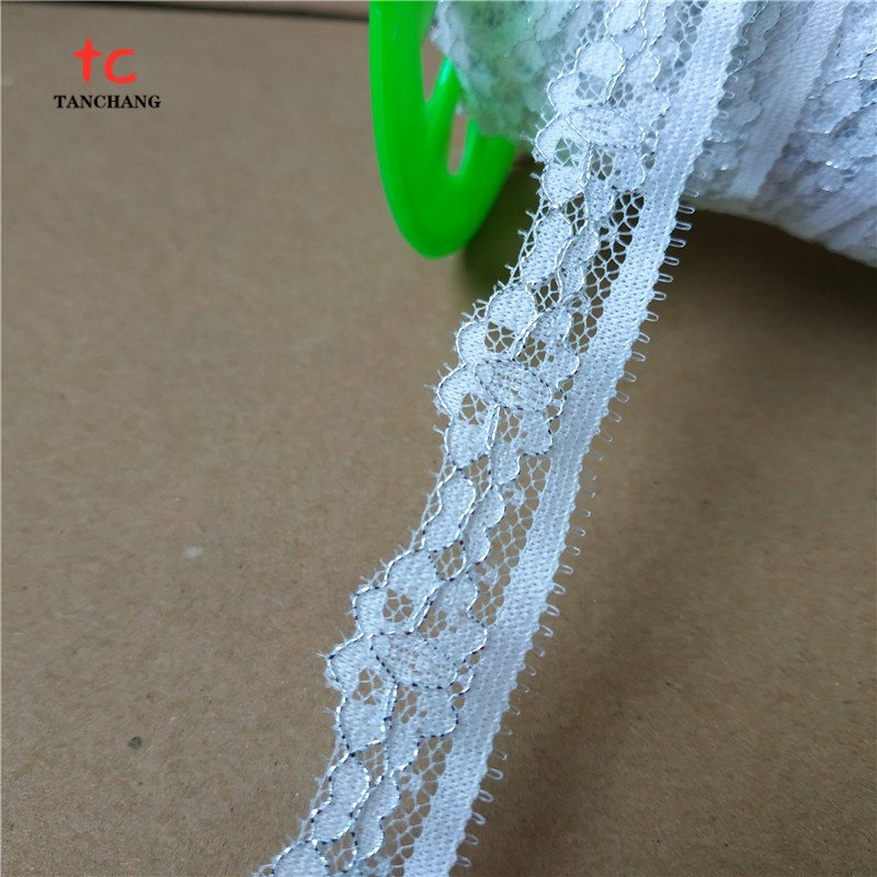 Guangzhou factory supply 1.5cm silver lurex lace trim lycra lace for lingerie LSHB11