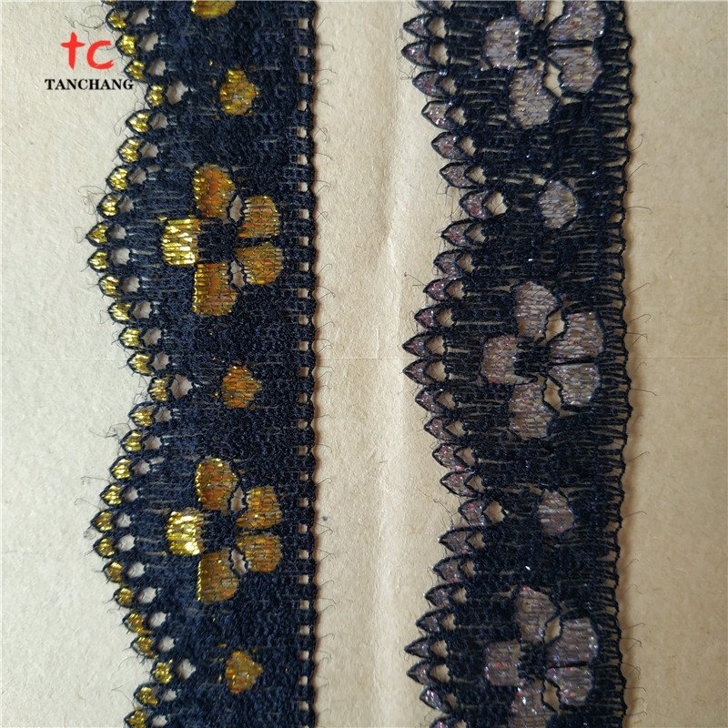 Guangzhou factory supply 1.5cm silver lurex lace trim lycra lace for lingerie LSHB11
