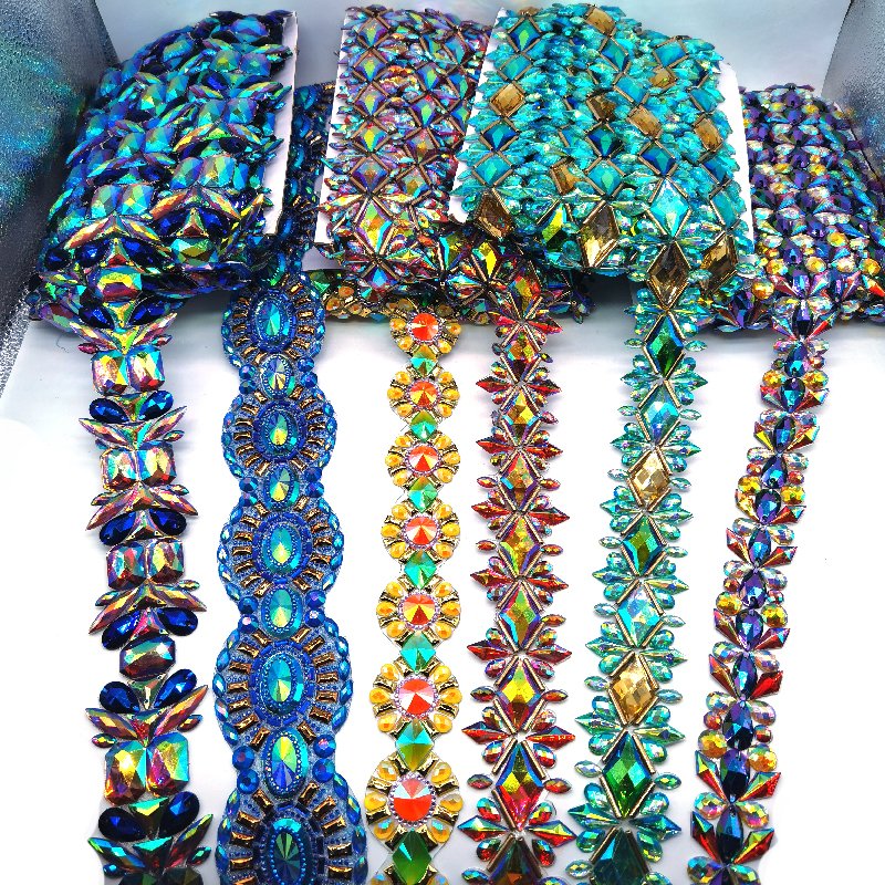 Custom Rhinestones Crystal Decorative Chain Trim Embroidery Iron On Trims for St. Vincent and the Grenadines Carnival 2025