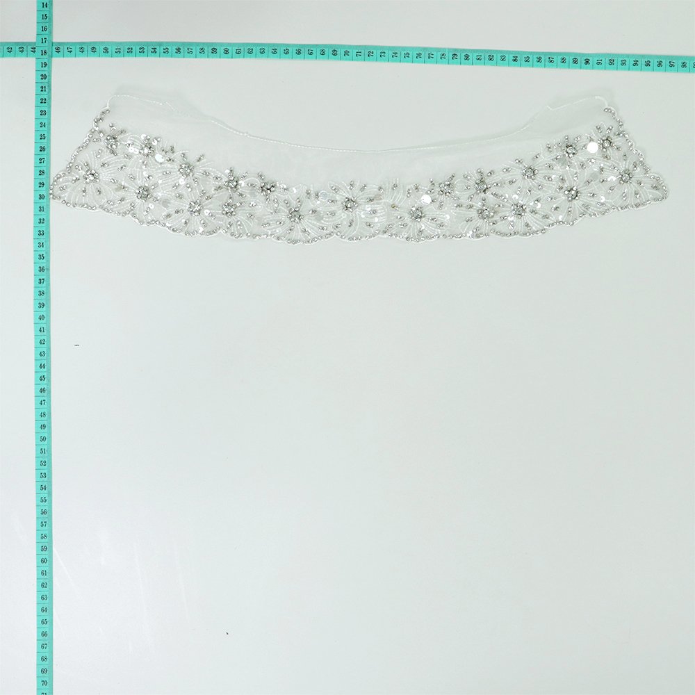 Custom Style Organza Rhinestone Trim Beaded Applique Collar Sew On Sequins Beaded Applique Patches