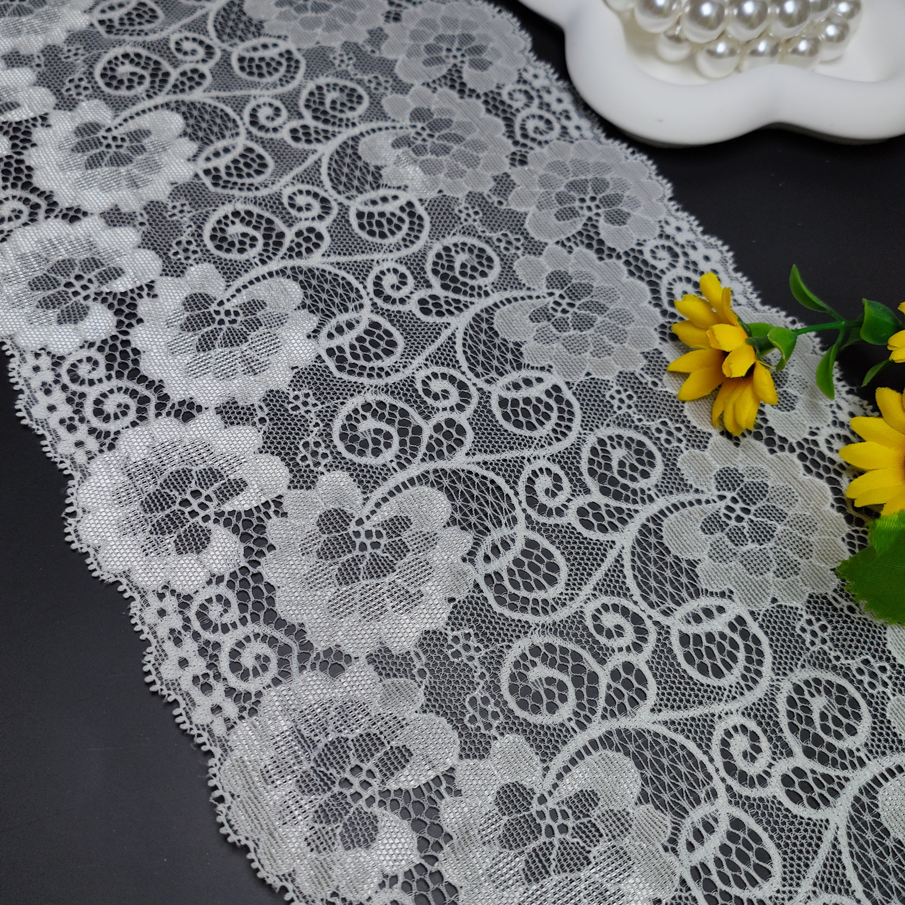 Hot Sale Bridal Stretch Tulle Border Lace Trimming Wide Knitted Nylon Elastic Lace Edge