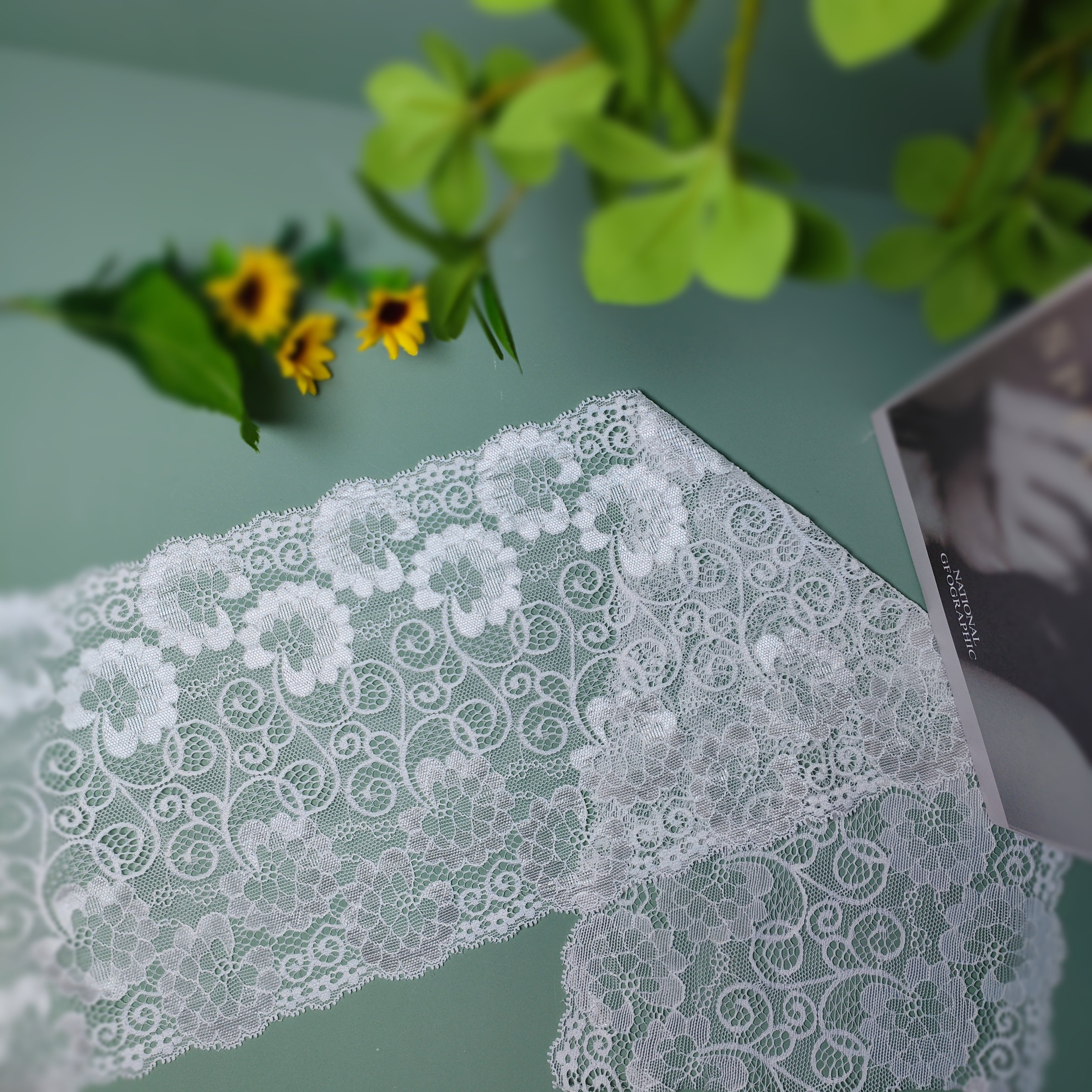 Hot Sale Bridal Stretch Tulle Border Lace Trimming Wide Knitted Nylon Elastic Lace Edge