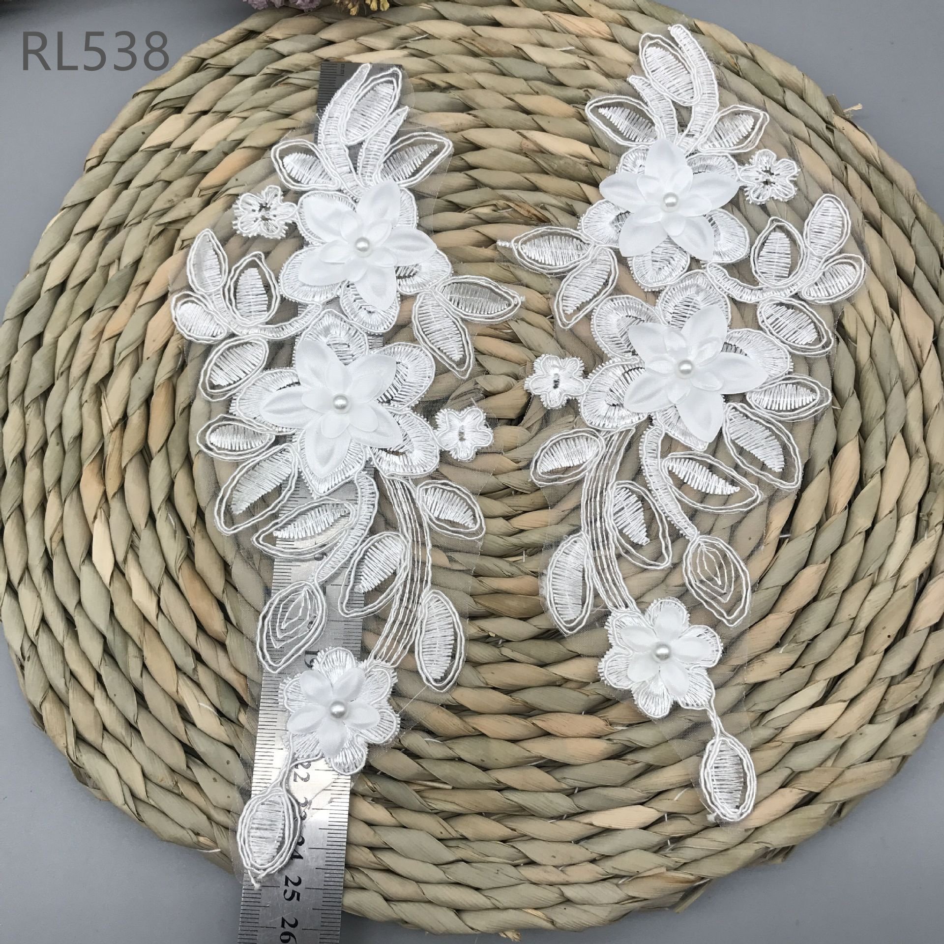 3D Flower Colorful Mesh Embroidered Pearl Beaded Lace Applique DIY Lace Fabric Trim