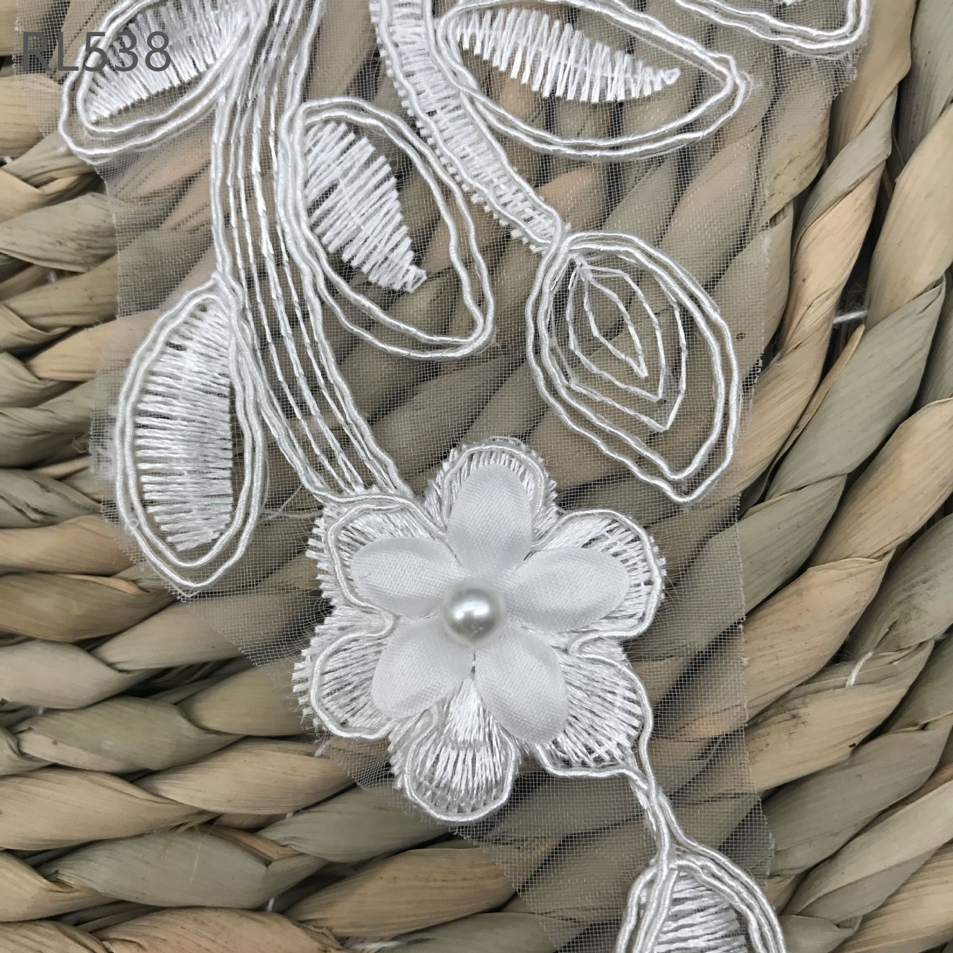 3D Flower Colorful Mesh Embroidered Pearl Beaded Lace Applique DIY Lace Fabric Trim
