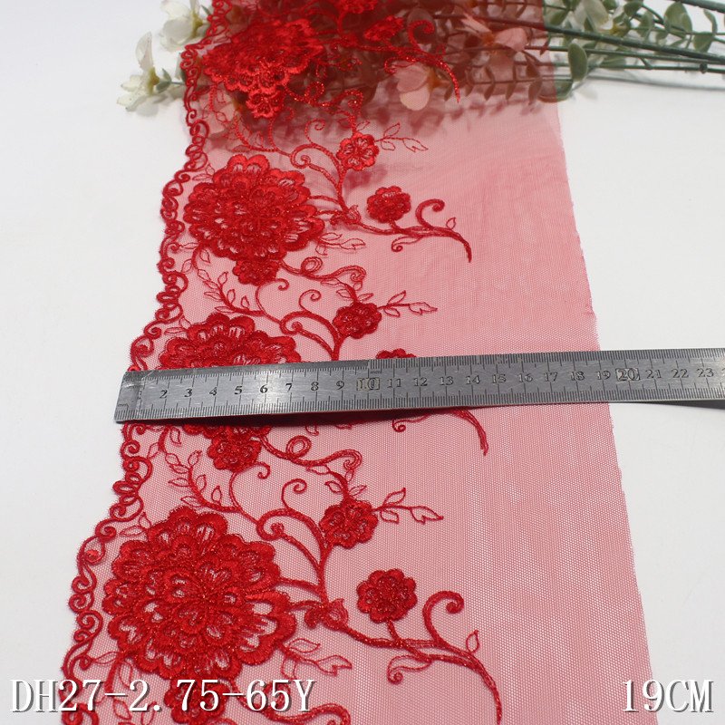 Lingerie Lace High Quality 24cm Embroidery Voile Lace Trim Fancy Red Flower Lace Fabric For Women underwear accessories