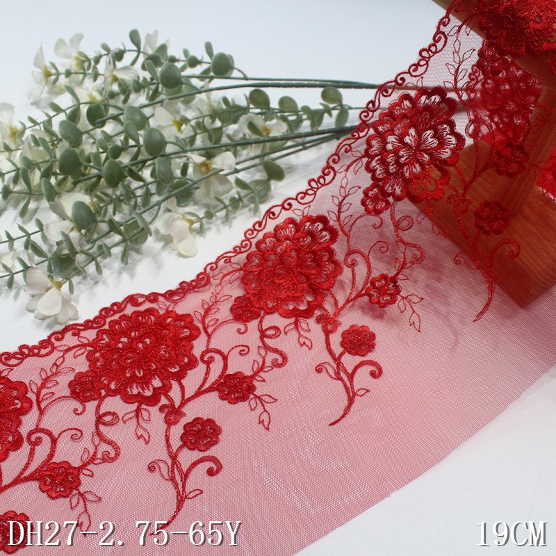 Lingerie Lace High Quality 24cm Embroidery Voile Lace Trim Fancy Red Flower Lace Fabric For Women underwear accessories