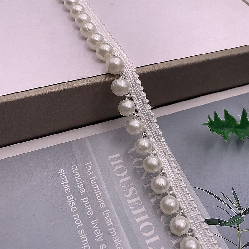polyester Handmade beads lace trim Pearls ribbon for Traditional Clothing Cuff hem collar Curtain dance dress