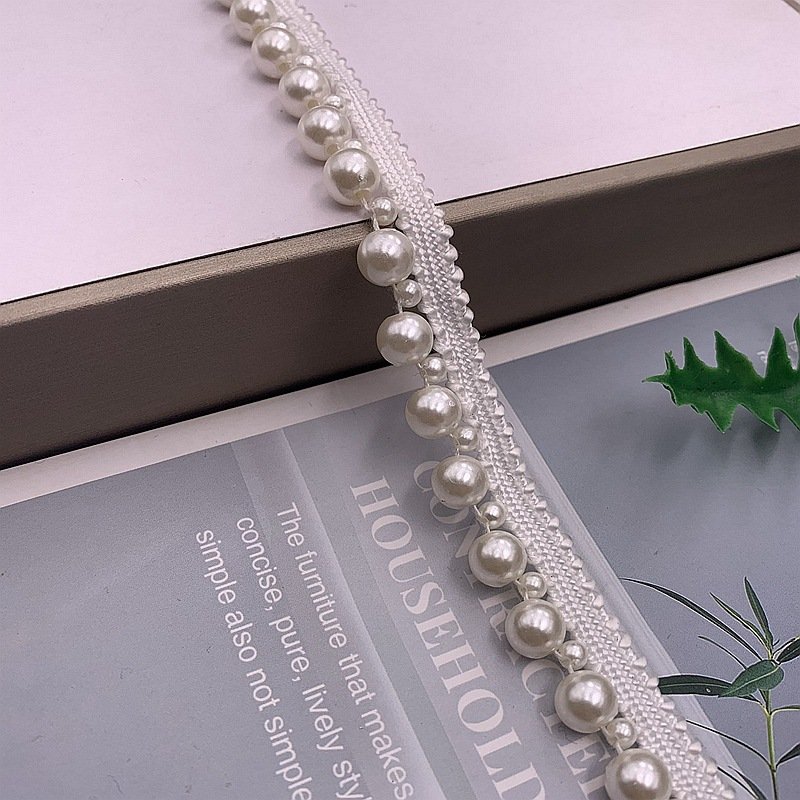 polyester Handmade beads lace trim Pearls ribbon for Traditional Clothing Cuff hem collar Curtain dance dress