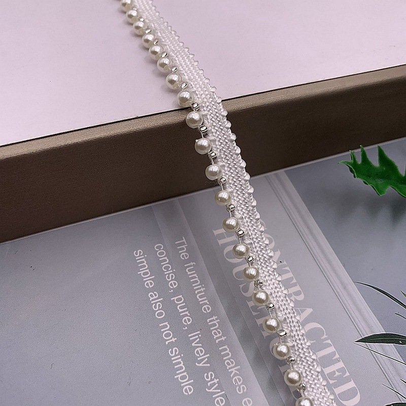 polyester Handmade beads lace trim Pearls ribbon for Traditional Clothing Cuff hem collar Curtain dance dress