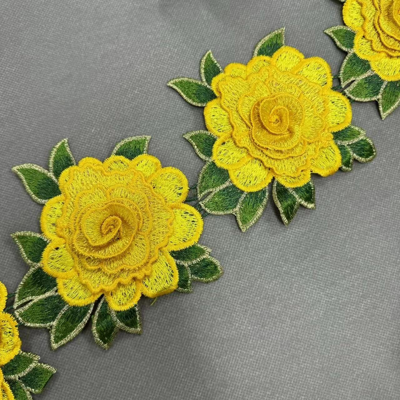 ZSY 3D Rose Flower Lace Applique Trimming Sewing Bridal Wedding Trims Motif Embroidery Lace Border Trimming