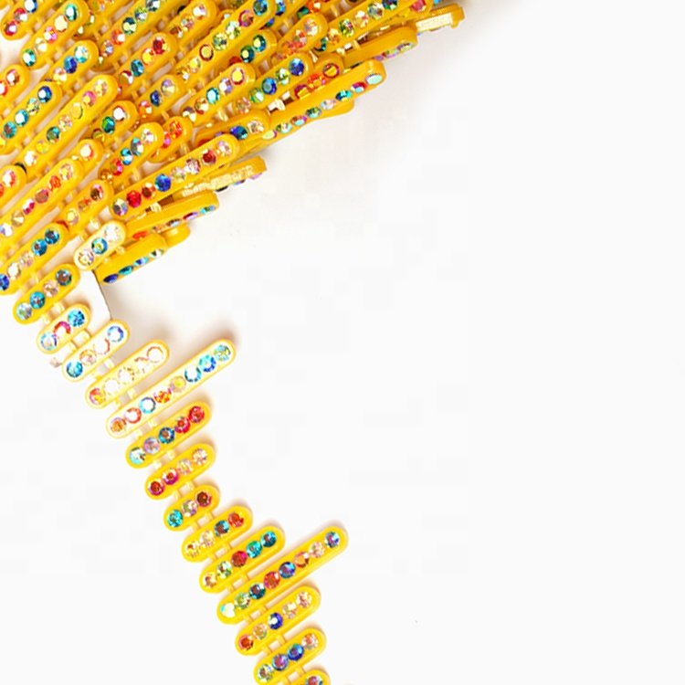 Trim Chain Yellow Pastics Inlays Fashionable a Row Rod-like Polychrome Hotfix Crystal Ss3.5 Rhinestone Customized Shoes Trim