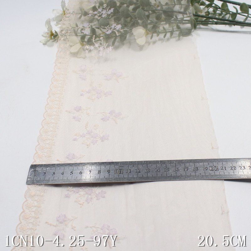 2024 New light pink Mesh small Flowers 21cm wide Embroidered Lace Trim Fabric for Women Dress Underwear