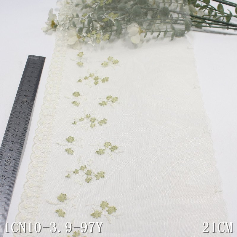 2024 New light pink Mesh small Flowers 21cm wide Embroidered Lace Trim Fabric for Women Dress Underwear