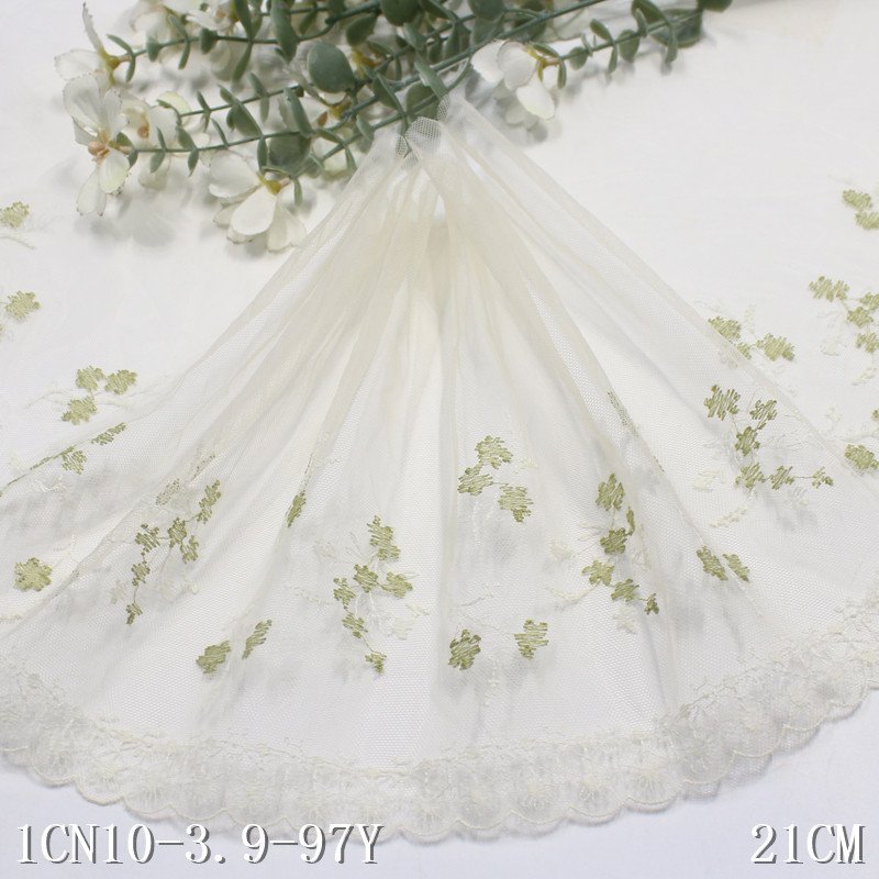 2024 New light pink Mesh small Flowers 21cm wide Embroidered Lace Trim Fabric for Women Dress Underwear
