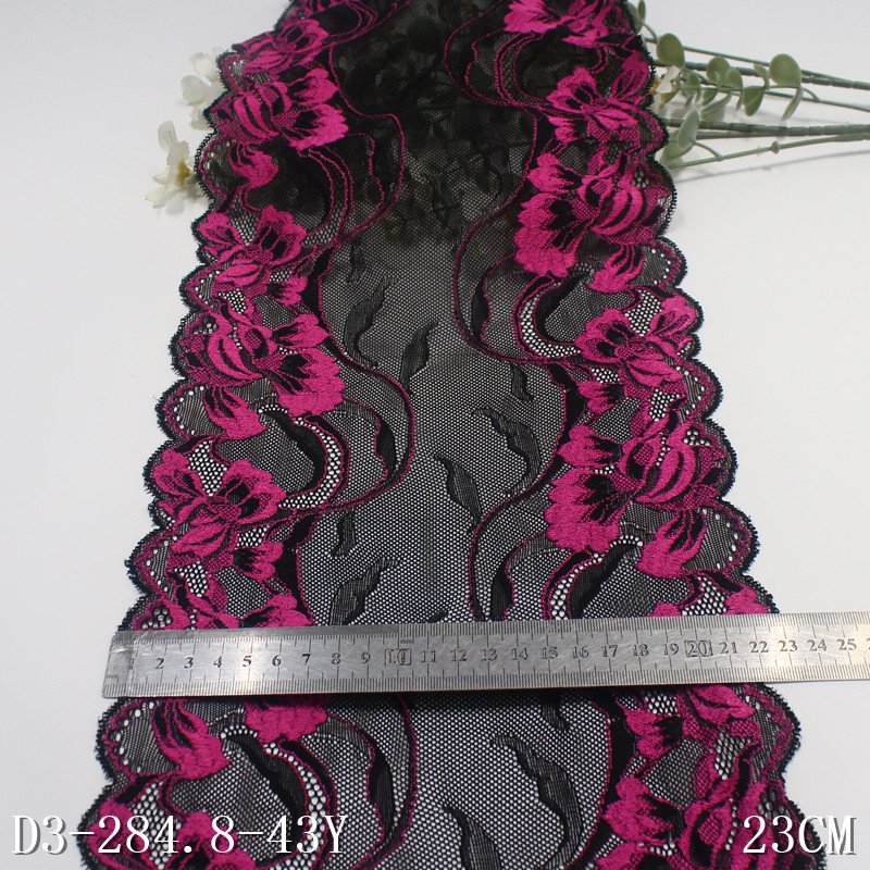 High Quality Nylon Spandex Black Tulle Lace Trim Classical Flower Elastic Lace Dress Lingerie Decoration