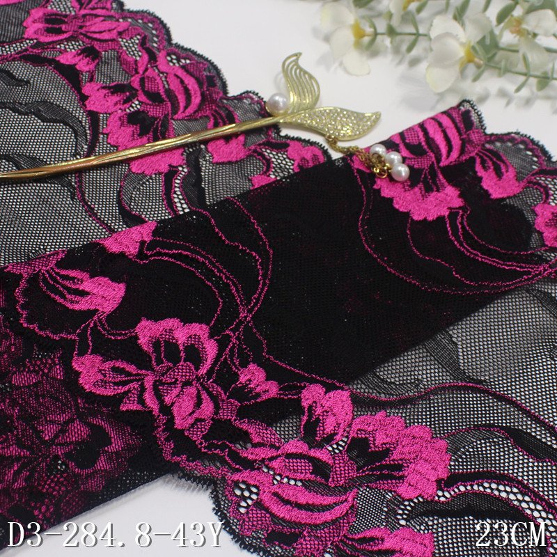 High Quality Nylon Spandex Black Tulle Lace Trim Classical Flower Elastic Lace Dress Lingerie Decoration