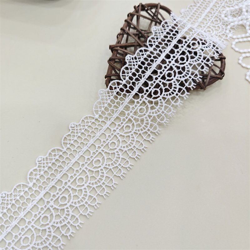 Free sample Geometric Embroidery Milk Silk bridal Lace Trim White Black Border guipure lace gown