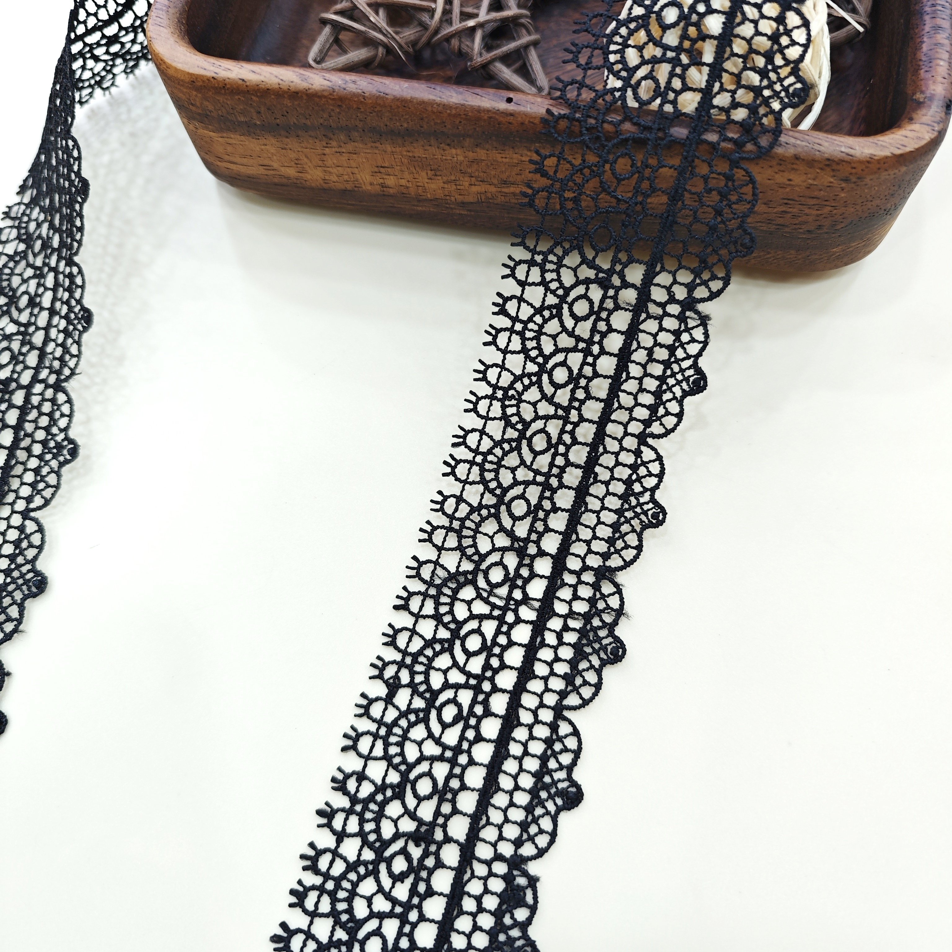 Free sample Geometric Embroidery Milk Silk bridal Lace Trim White Black Border guipure lace gown