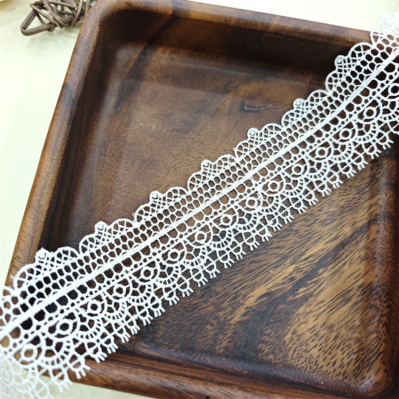 Free sample Geometric Embroidery Milk Silk bridal Lace Trim White Black Border guipure lace gown