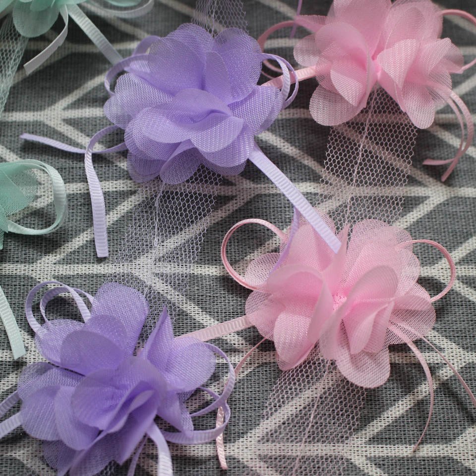 A colorful ribbon 6cm chiffon 3D flowers lace trim fabric for wedding dress decoration 12 flowers per yard XF16